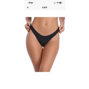 RELLECIGA Brazilian Cut Bikini Bottoms Swimwear Women’s Size S P Black Cheeky